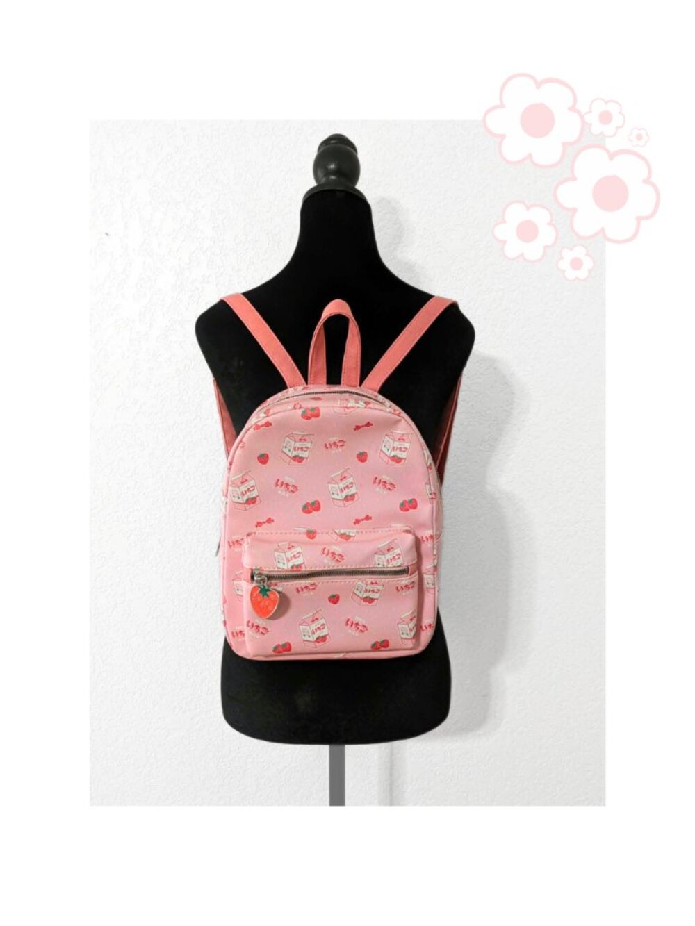 Bioworld Strawberry Milk Mini Backpack Pink Kawaii Faux Leather Bag